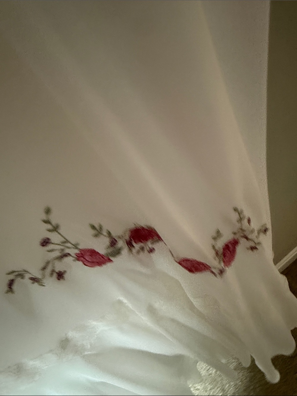 Vintage White Floral Lace-Trim Slip Dress with Pink Rose Embroidery size M - Picture 4 of 13
